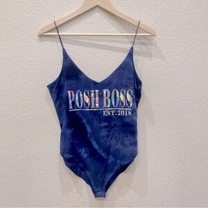 Super Soft Blue Tie Dye “Posh Boss” Bodysuit Poshfest